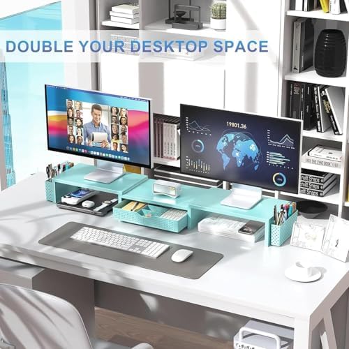 gianotter Dual Monitor Stand Riser With Drawer and 2 Pen Holders - Image 6