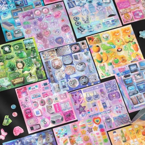Japanese Retro Sticker Book, 800 Cartoon Stickers Book with Art Coated Paper Creative Activity Stickers for Adults, DIY Scrapbooking Phone Cases Laptops Party Gifts (Neon) - Image 7
