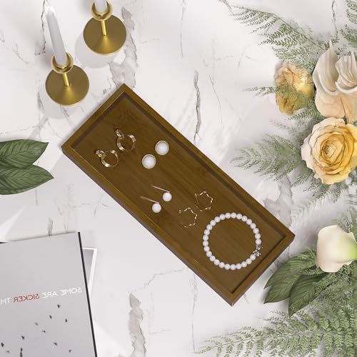 ZHWS Bathroom Vanity Tray for Toilet Tank, Perfume, Jewelry, Candle, Makeup, Decorative Tray, Kitchen Tray Counter Organizer for Soap Dispenser, Coffee Table Brown 11.3”L x 4.4”W x 1.14”H - Image 5