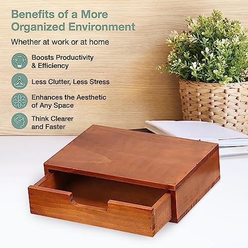 Single Drawer Desktop Storage Organizer in a Modern Wood Design (9.8”x6.9”x 2.8”) Wooden Stackable Drawer Unit - Single Monitor Riser (1-Pack) - Image 5