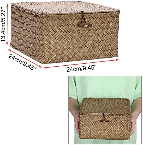 Hipiwe Seagrass Storage Basket Bin with Lid Wicker Baskets for Organizing - Image 5
