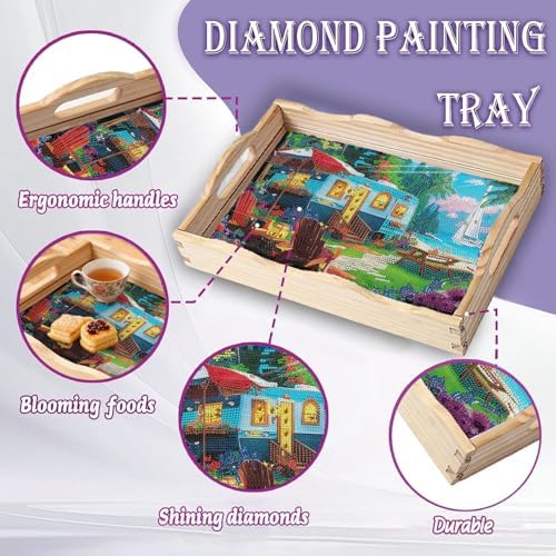 EWJRNSF Scenery Diamond Art Tray Wooden Serving Tray Gift Decor 9.8×13.8 in - Image 5