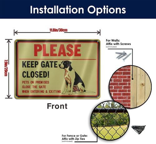 Vintage Metal 'Keep Gate Closed' Sign with Great Dane Illustration - 8x12 Inch Tin Warning Sign for Yard, Home, Kitchen, or Garage Decor - Red Border & Black Text for Easy Visibility, Home Wall Art - Image 6