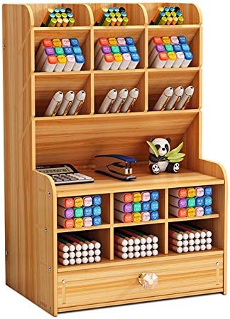 Marbrasse Wooden Desk Stationary Organizer, Multi-Functional Pen Holder, Storage Rack for School Home Office Art Supplie (B16-Cherry Color) by Marbrasse