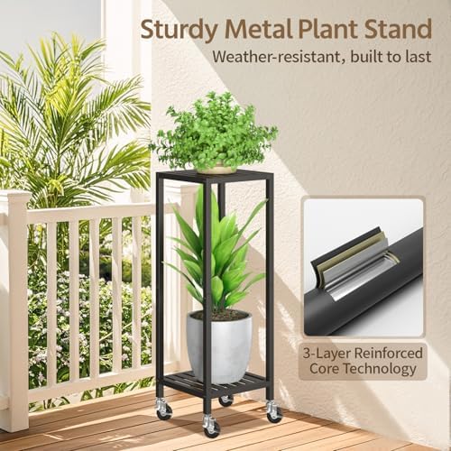 LASZOLA Plant Stand Shelf Indoor Outdoor Tall Corner, 2 Tier Metal Black - Image 5