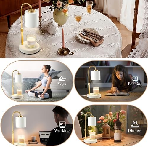 CASTLELIFE Dimmable Candle Warmer Lamp with Timer, Height Adjustable Candle Warmer for Jar Candles, Electric Wax Melt Warmer for Home Decor House Warming Gifts, Birthday Gifts for Women, White Gold - Image 5