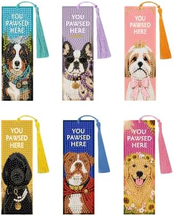 Puraikcmi 6 PCS 5D DIY Diamond Art Bookmarks Kit Diamond Paintings Bookmarks Kits with Tassels Acrylic, Rhinestone Crafts Gift Set for Book Lovers Beginners & Adults (Dogs) by Puraikcmi