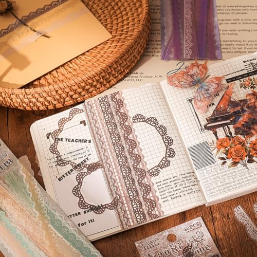 40 Pcs Transparent Lace PET Stickers for Scrapbooking Junk Journal Card Making Collage Diary Planner Notebook Letter Photo Album Craft Project Decoration, 5 Patterns (Brown) - Image 4