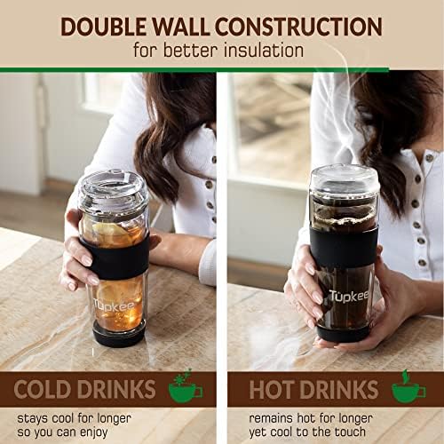 Double Wall Glass Tumbler, 14-Ounce Glass Travel Coffee Mug with Lid - Image 6