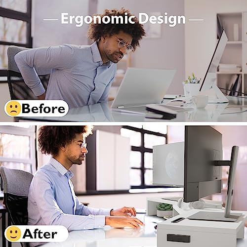 BONTEC Dual Monitor Stand Riser, Adjustable Length & Swivel Angle, White - Image 4