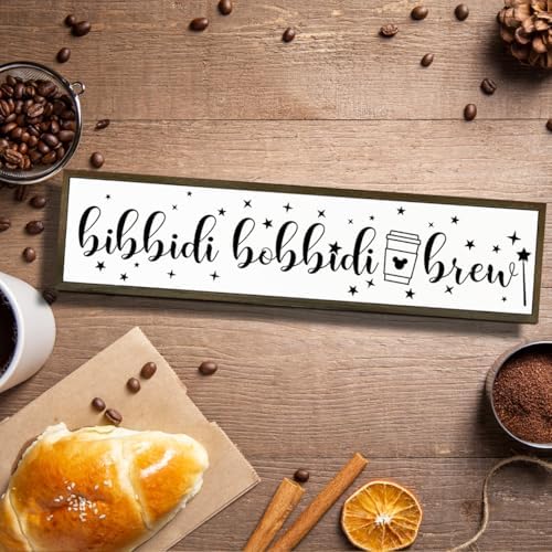 Cute Coffee Decoration, Country Farmhouse Wooden Box Sign, Rustic Wood Hanging Signs, Perfect for Home, Kitchen, Cafe, Bar or Coffee Corner Decor, Bibbidi Bobbidi Brew Sign 17.8x4x1.2 inches - Image 4