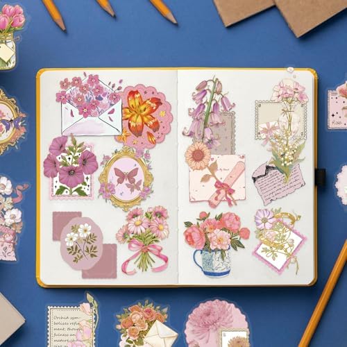 50 PCS Gold Stamp Stickers for Scrapbooking Journaling Junk Journal Scrapbook Supplies - Waterproof Transparent PET Aesthetic Decals for Resin Crafts Decorative Art Crafts (Gold Stamp) - Image 4