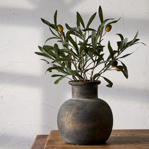 SIDUCAL Ceramic Rustic Farmhouse Vase | 6 Inch Pottery Decorative Flower | Boho | Terracotta Vase for Home Decor Table, Living Room, Bathroom Decoration, Shelf Decor, Mantel, Bronze by SIDUCAL