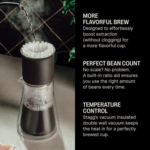Fellow Stagg Pour-Over Coffee Dripper 20 oz [XF], For Brewing a 20 oz cup of Coffee, Stainless Steel Double Wall Vacuum Insulated, Non-Clogging, Fast Drip, Portable Coffee Maker + 20 Filters - Image 2