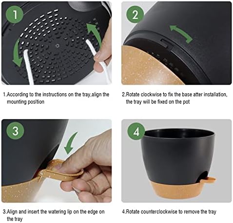 UOUZ 12 inch Large Self Watering Pots, Plastic Planters with 60oZ Removable Deep Reservoir and Multi Mesh Drainage Holes for Indoor Outdoor Garden Plants and Flowers, Black with Brown - Image 4