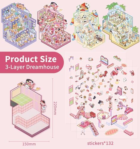 4 Sets DIY 3D House Stickers,Large Size Fun DIY Stickers Scene - Image 3