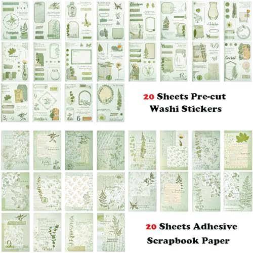 Vintage Washi Stickers for Journaling, 40 Sheets Ephemera Sticker Book for Adults 180pcs Aesthetic Botanical Scrapbook Stickers and 20 Sheets Adhesive Scrapbooking Paper for Junk Journal Supplies - Image 2