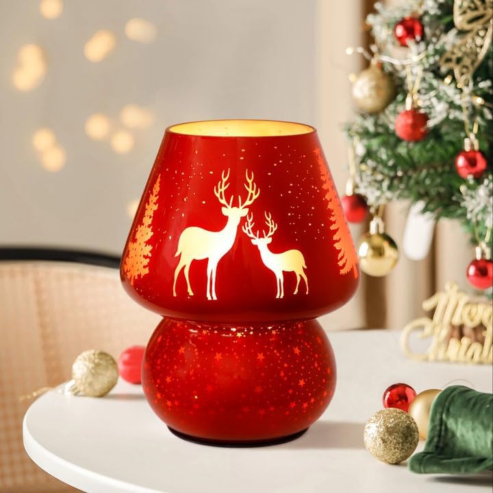 ULAROOM Christmas Battery Operated Mushroom Lamp - Vintage Small Table Lamp with Timer, Cordless Bedside Nightstand Lamp, Glass Battery Powered Lamp for Bedroom Kitchen Living Room Decor Aesthetic by Ularoom