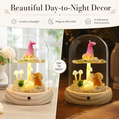 QUELIEN Mushroom Lamp in Glass Dome,Mushroom Gifts for Women - Warm LED Night Light for Bedroom Decor,Birthday Party Decorations,Ideal Birthday Gift Valentines Gift - Image 2