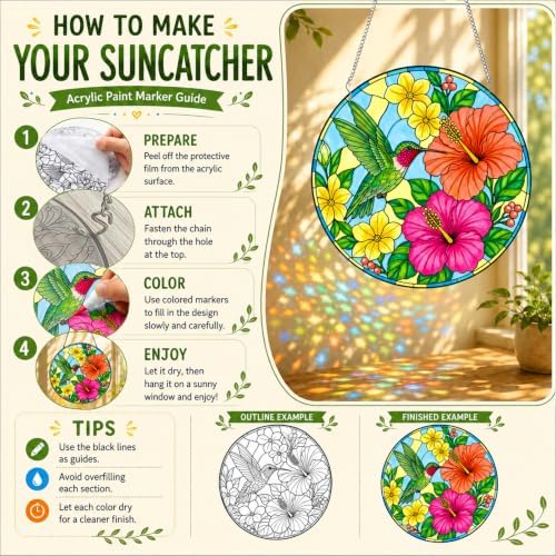 Jiamiyou 51pcs Flower Suncatcher Craft Kit DIY Stained Glass Art for Adults - Image 3