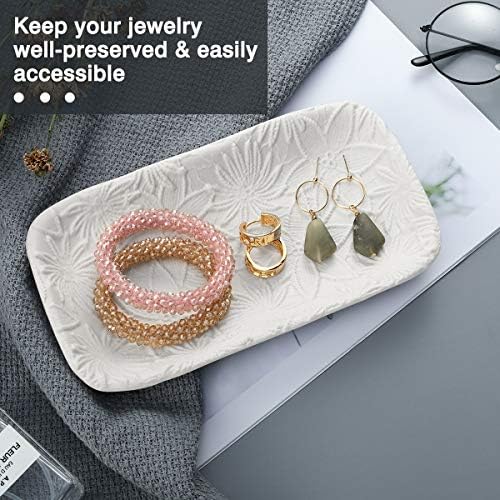 Emibele Ceramic Jewelry Tray, Bathroom Kitchen Vanity Decorative Trinket Tray Ring Dish for Earrings Rings Watch Keys, Ceramic Dessert Plate, White - Image 3