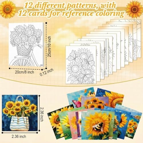 Engrowtic 12 Pcs 8 x 10'' Sunflower Flower Pre Drawn Canvas to Paint Pre Printed Sketched Canvas for Adult Ladies Paint Art Party Favor Board Set for Craft(Vivid Style) - Image 3