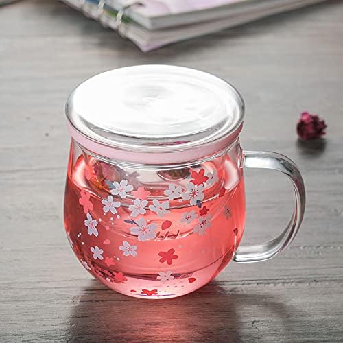 Sakura Glass Mug with Tea Infuser Filter and Lid Romantic Cherry Blossom Cup Tea Coffee Flower Tea Mug 300ml Gifts for Girls Women - Image 2