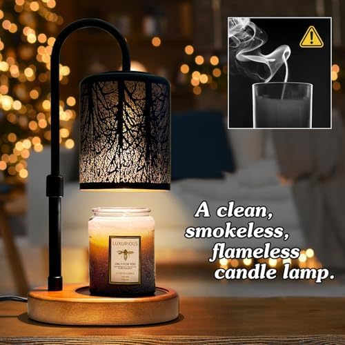 Candles Warmer with Timer and Dimmer, Adjustable Height Candle Melter, Electric Wax Warmer Vintage Home Decor for Jar Candles,2 Bulbs，Black - Image 2