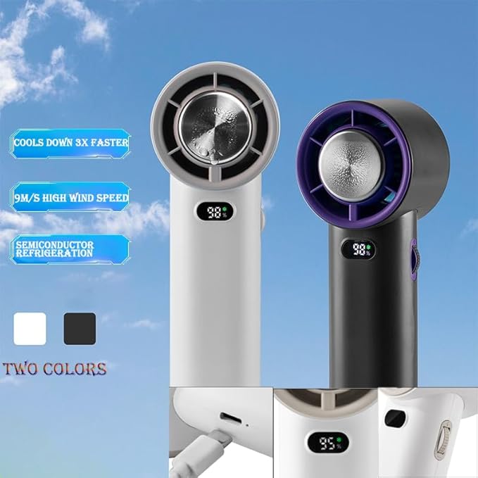 RS ONE Portable High Speed Turbo Fan, USB Rechargeable Personal Fan with Digital Display for Travel/Camping/Office (White)