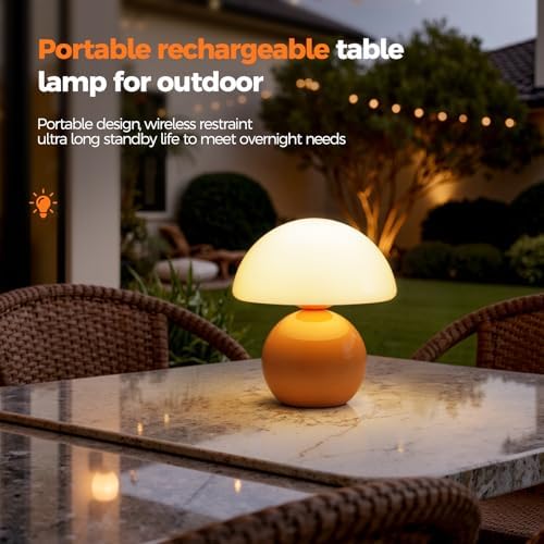 NIORSUN Mushroom Lamp Table Lamp for Bedroom, Portables Cordless Table Lamps Set of 2,Wireless lamp,Bedside Tables Touch for Living Room,Mini Mushroom 5200mAh Battery Operated Lamps Modern Orange - Image 6