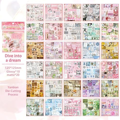Dreamcore Japanese Sticker Book: 700+ Die-Cut Glossy & Matte Stickers - 30 Sheets for Journaling, Scrapbooking, Planners, Junk Journals-Prayer Board Supplies-Vision Board Supplies - Image 2