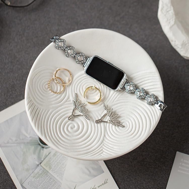 Nordic Minimalist Ceramic Jewelry Dish, Modern Ring Tray, Trinket Holder for Rings Earrings, Decorative Vanity Tray, Key Holder for Entryway, Home Decor for Bedroom, Bathroom (White, A) - Image 5