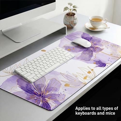 Purple Desk Mat, Aesthetic Floral Large Mouse Pad, 35.4 x 15.7 Inch XXL Keyboard Mat Non-Slip Waterproof Desk Pad, Full Desk Protector for Women Office Home (Purple) - Image 6
