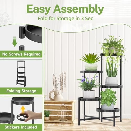 iDavosic.ly 5 Tier Large Plant Stand with Grow Light, 10 Inch Tray, Black - Image 5