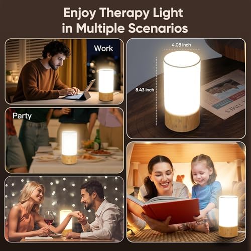 Caromolly Light Therapy Lamp, Happy Lamp 10,000 LUX UV Free with 3 Color Temperature & 5 Brightness Level, Full Spectrum Light Wood Base Round Flaxen Fabric Shade for Home, Office, White Linen - Image 6