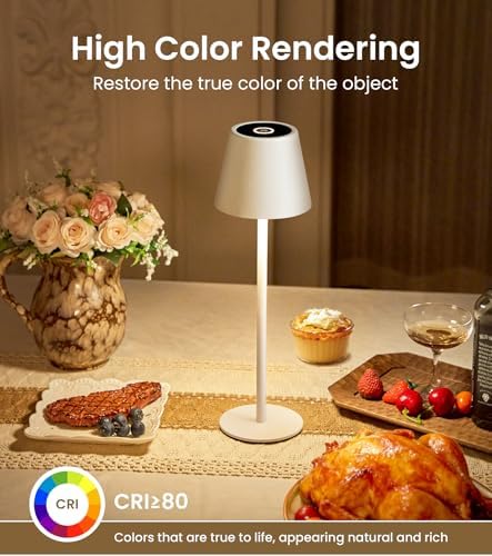 3 Pack Cordless Table Lamp, Portable Battery Operated Lamp with 3 Color Temps and Stepless Dimming, Rechargeable Table Lamp for Dinner, Desk, Cafe, Outdoor (White) - Image 4
