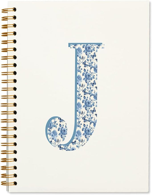 Blue Cute Initial Notebook Journal Diary Libretas Escolares J, Preppy Cute Aesthetic Personalized Notebook Gifts for Teen Girls Women Kids,Preppy Blue Aesthetic School Supplies for Girls 5.5x8.3