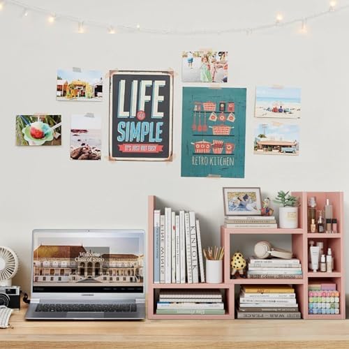 NUTIKAS Desk Shelves Desktop Organizer Shlef - Pink Office Organization for Top of Desk Organizers and Accessories Corner Bookshelf Table Top Shelving Small Hutch Decorations for Office - Image 2