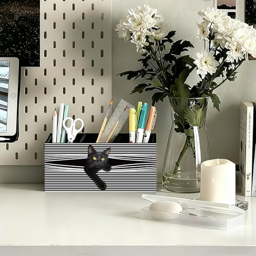 Funny Black Cat Pen Pencil Holder for Desk, Black Cat Mom Lady Lovers Gifts for Women, Pet Lover Gifts Wooden Box Sign Decorations for Home Office Desk Tabletop - Image 2
