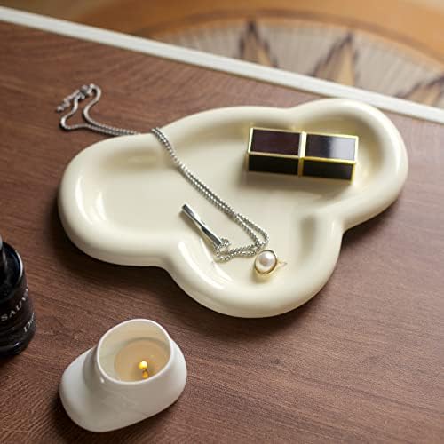 Jewelry Dish Trinket Tray for Women, Ring Holder, Unique Cloud Shape Ceramic Plate Cute Things Vanity Aesthetic Room Decor Mother's Day Birthday Christmas Warm House Gifts (Crème) (JT001) - Image 3