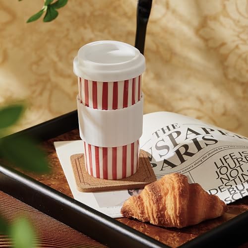 Ceramic Travel Mug with Lid 12 oz Stylish Coffee Cup for Women & Men, Microwave & Dishwasher Safe, Spill-Resistant To Go Tumbler, Fits Car Cup Holder (Red) - Image 5