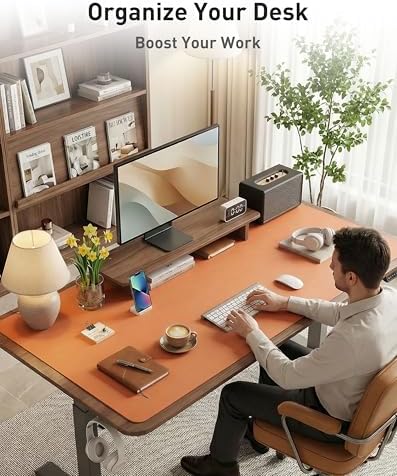 Aothia Faux Leather Desk Mat - Large Mouse Pad, Non-Slip PU Leather Blotter, Waterproof Writing Surface for Office and Home (Hermes Orange, 40" x 24") - Image 3