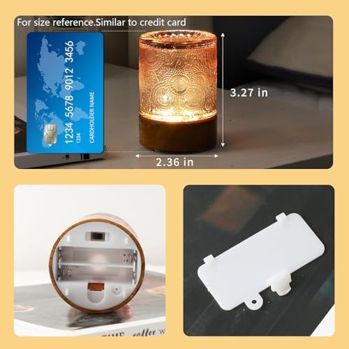 Mini Soft Warm Light Lamp Battery Operated Portable Night Light with Timer, Small Glass Vintage Dim Sleep Nightlights, Battery Powered Wireless Night Lights for Adults (1), Pink, M2-1-3 - Image 2