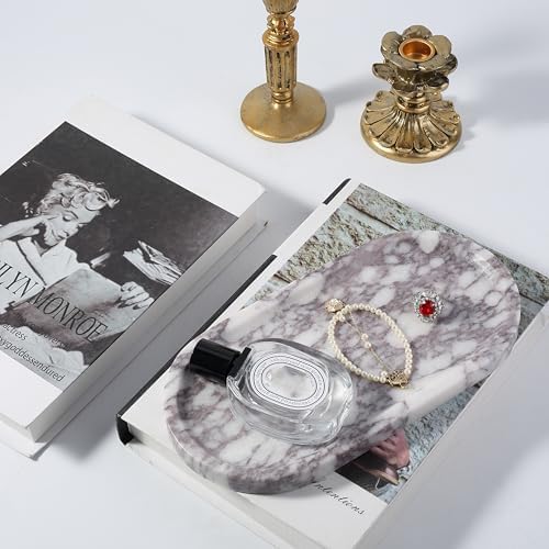 Koville Real Luxurious Natural Marble Vanity Tray, 10"x5" Calacatta Viola Marble Catchall Tray for Bathroom, Stone Perfume Trays Jewelry Dish for Dresser, Genuine Stone Storage Tray for Home Decor - Image 5