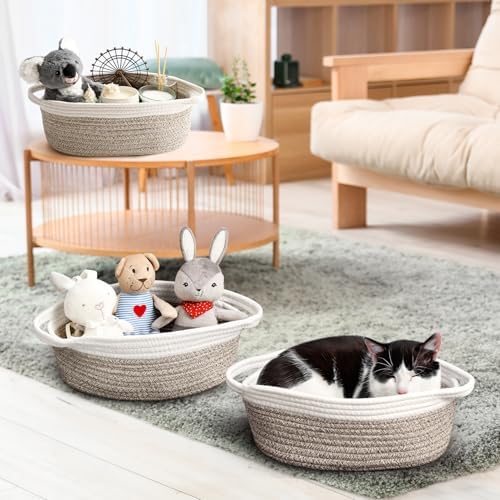 2 Pack Small Woven Basket with Gift Bags and Ribbons, Empty Decorative Gift Chest Box, Cute Baby Gift Basket for Nursery, Cotton Rope Room Shelf Storage Basket with Handles, All 12"x 8"x 5",Brown - Image 4