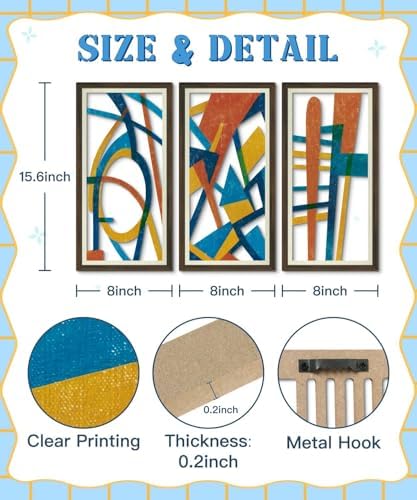 Putuo Decor 3PC Mid Century Modern Wall Art Set, Vintage Geometric Abstract Wall Art for Living Room and Bedroom, Minimalist Wall Decor for Home Decoration - Image 2