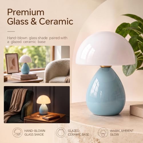 Dawnwake Mushroom Lamp Table Lamp for Bedroom-Small Desk Table Lamps,Blue - Image 3