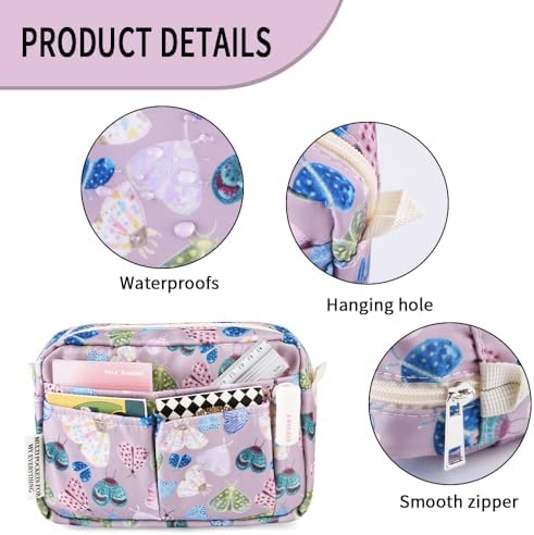 Multiple Pockets Portfolio Organizer with Zipper,Makeup Bag Pencil Pouch - Image 5