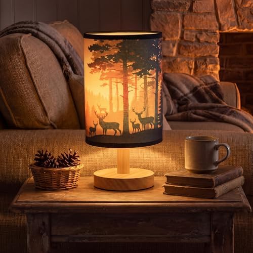 VIHOSE Rustic Deer Table Lamp Brown Forest Lampshade Nightlight Wood Base by VIHOSE