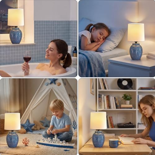 EJIAXIN Small Bedside Lamps -13.75" Farmhouse Table Lamps - Classic Ceramic Table Lamp for Bedroom, Living Room, Nightstand, Office, Side Desk Lamp, End Table - Image 4